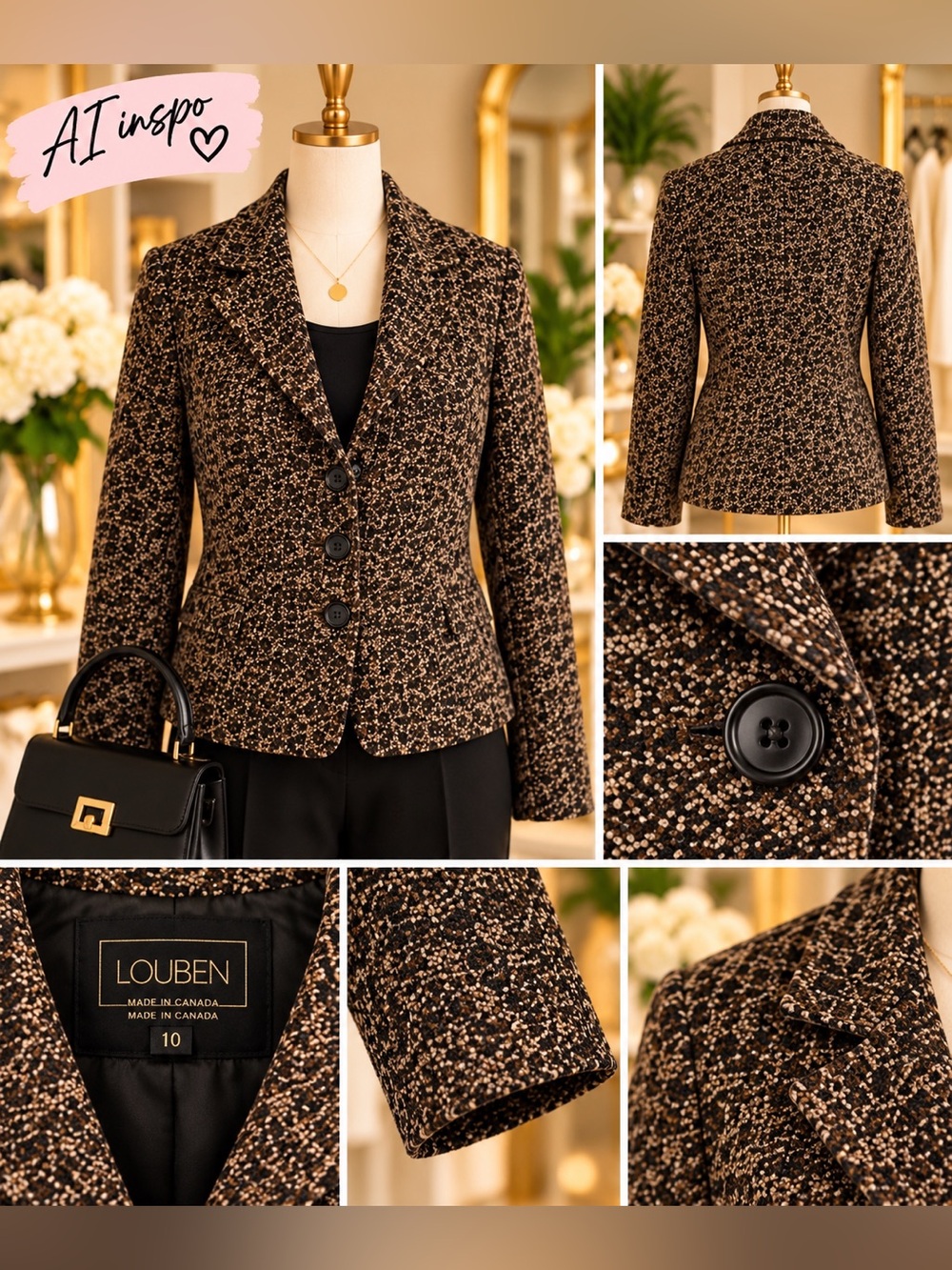 Vintage Louben Tweed Blazer | Brown & Black | Wool | Made in Canada |